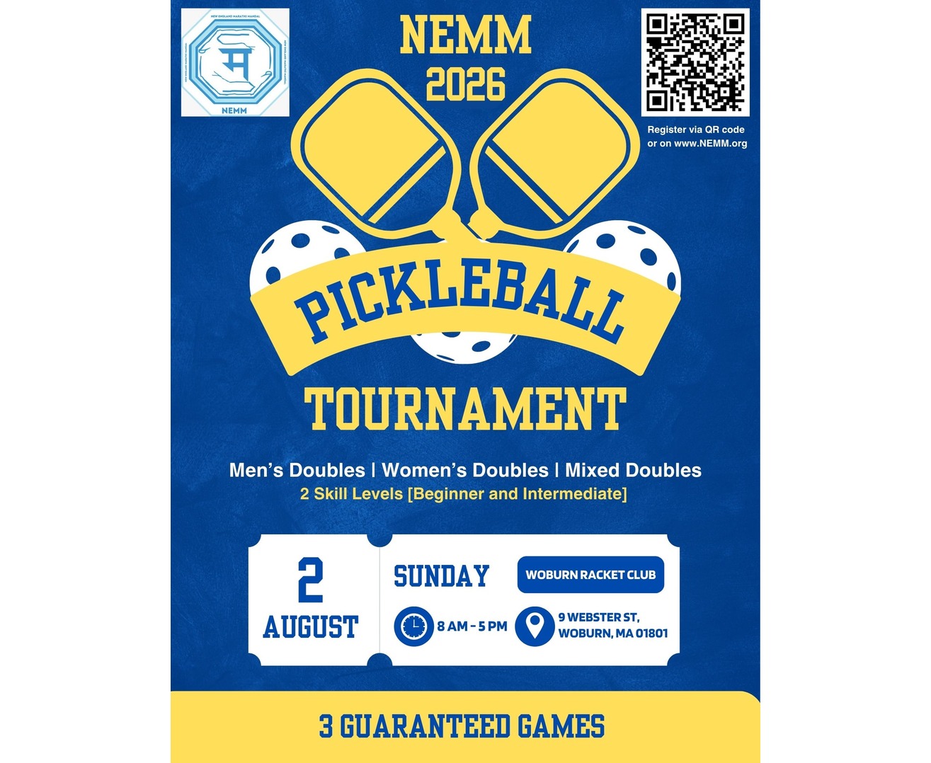 Blue and Yellow Illustrative Pickleball Tournament Flyer-2-2